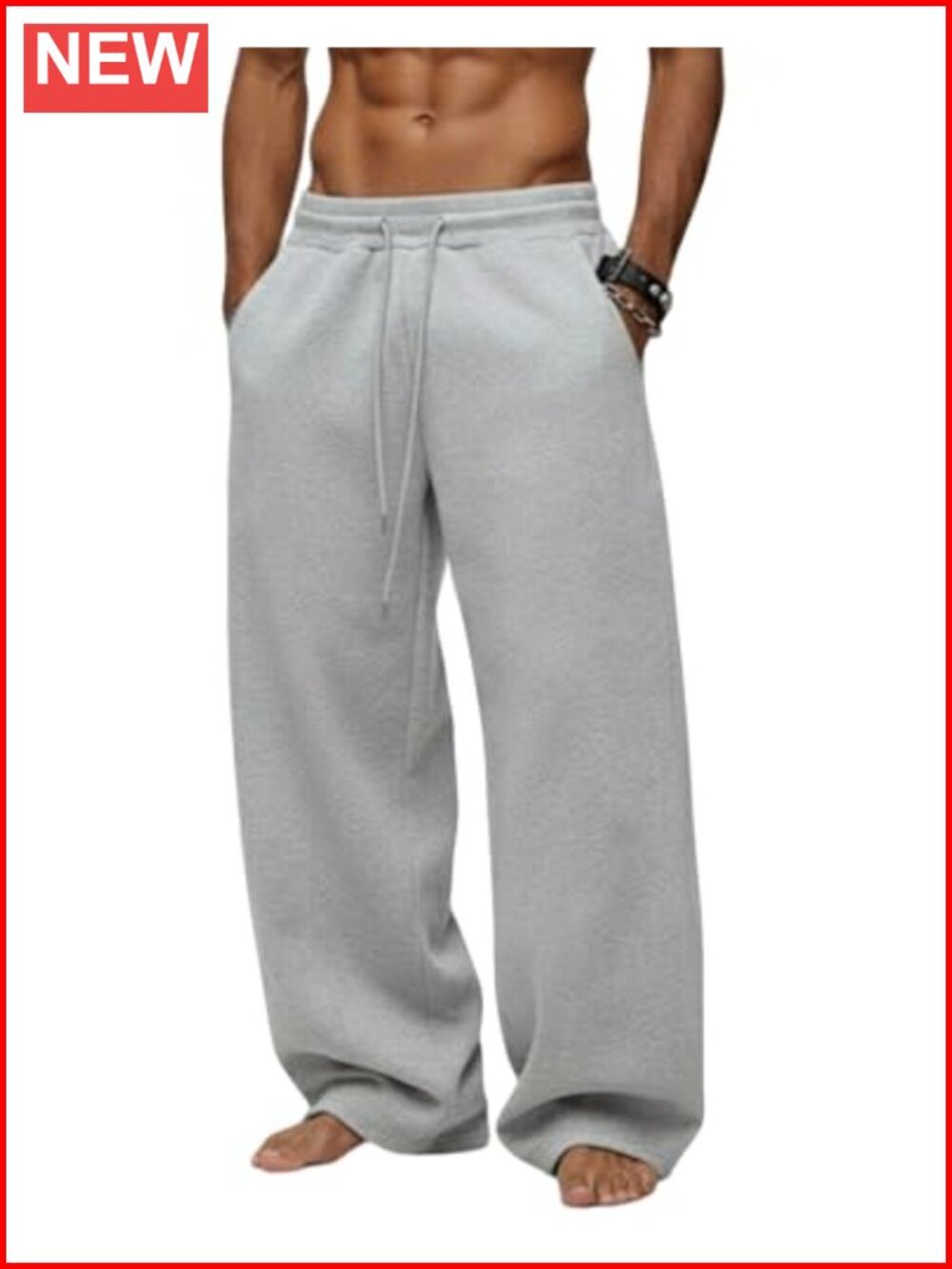 Men's Baggy Sweatpants Wide Leg Fleece Lounge Joggers Deep Pockets